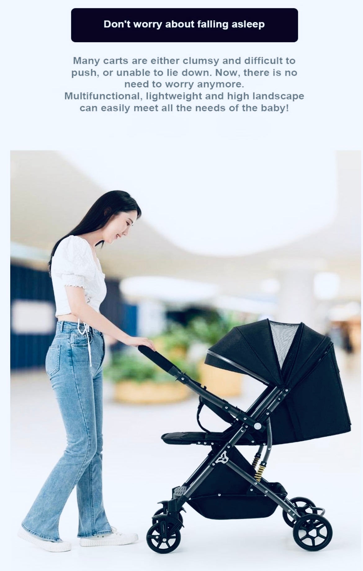 Baby stroller very light and luxurious black stroller from newborn ,easy to carry
