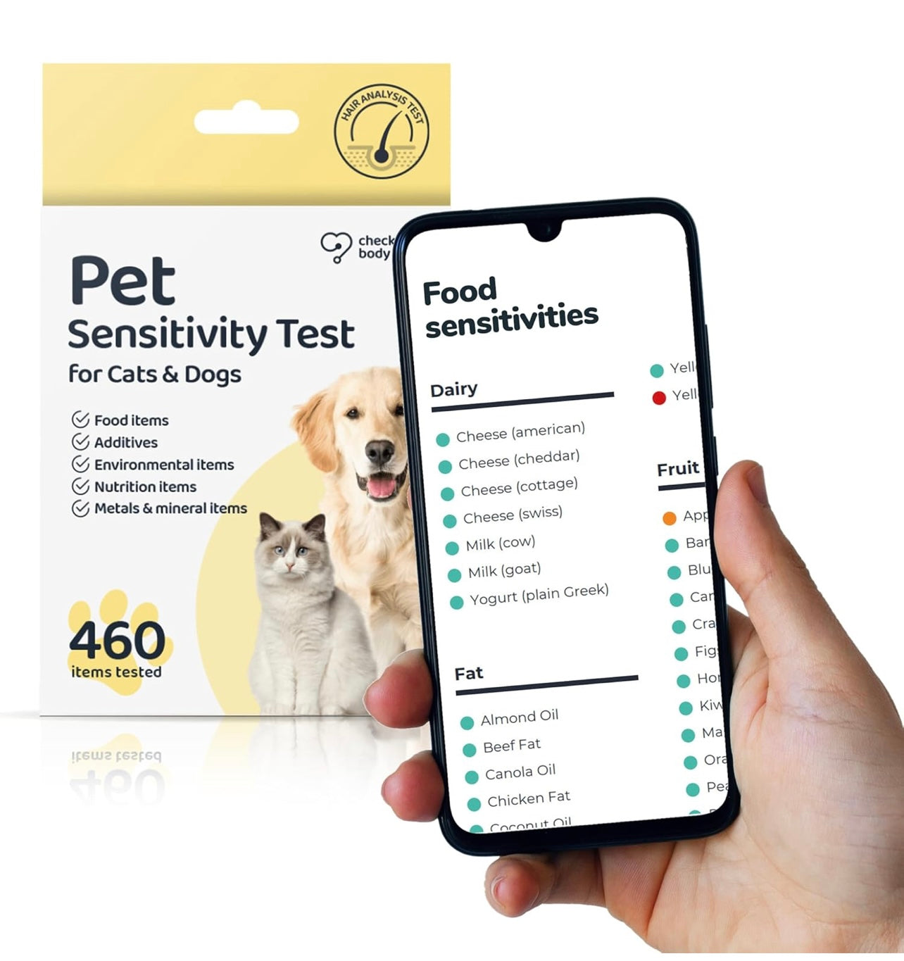 Check My Body Health Pet Sensitivity Test For Cats or Dogs, Easy To Use At Home Food Sensitivity Test for Cats & Dogs, 460 Different Intolerances Tested, Hair Analysis Testing Kit, Results in 5 Days