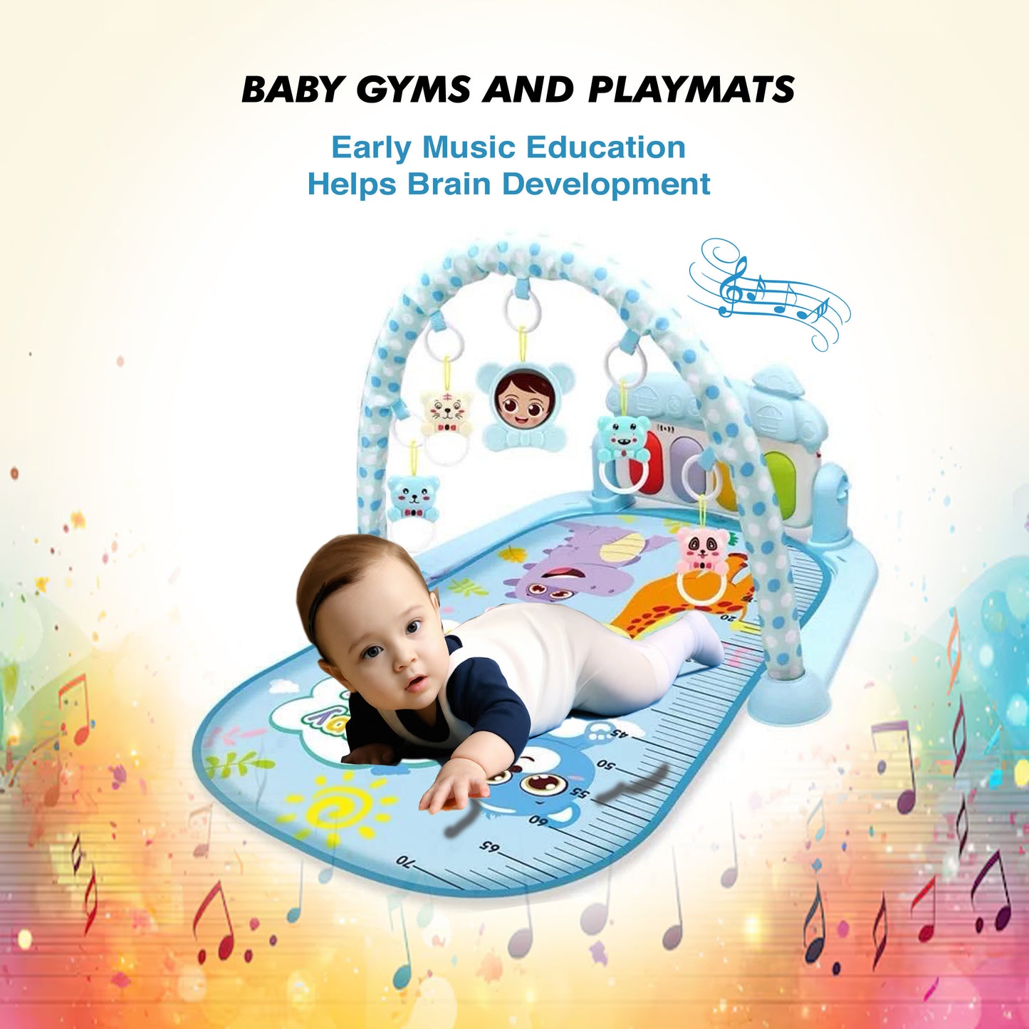Playmat Deluxe Kick & Play Piano Gym, Green Musical Learning Toy with 2 Rattle Maracas for Developmental Play Newborns 0+ Months