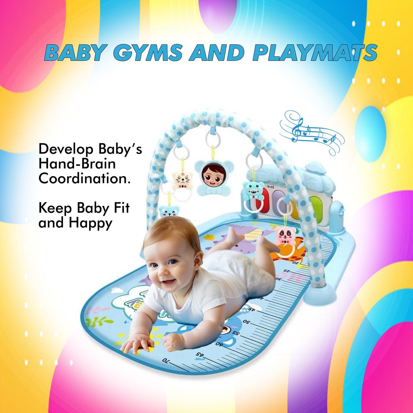 Playmat Deluxe Kick & Play Piano Gym, Green Musical Learning Toy with 2 Rattle Maracas for Developmental Play Newborns 0+ Months
