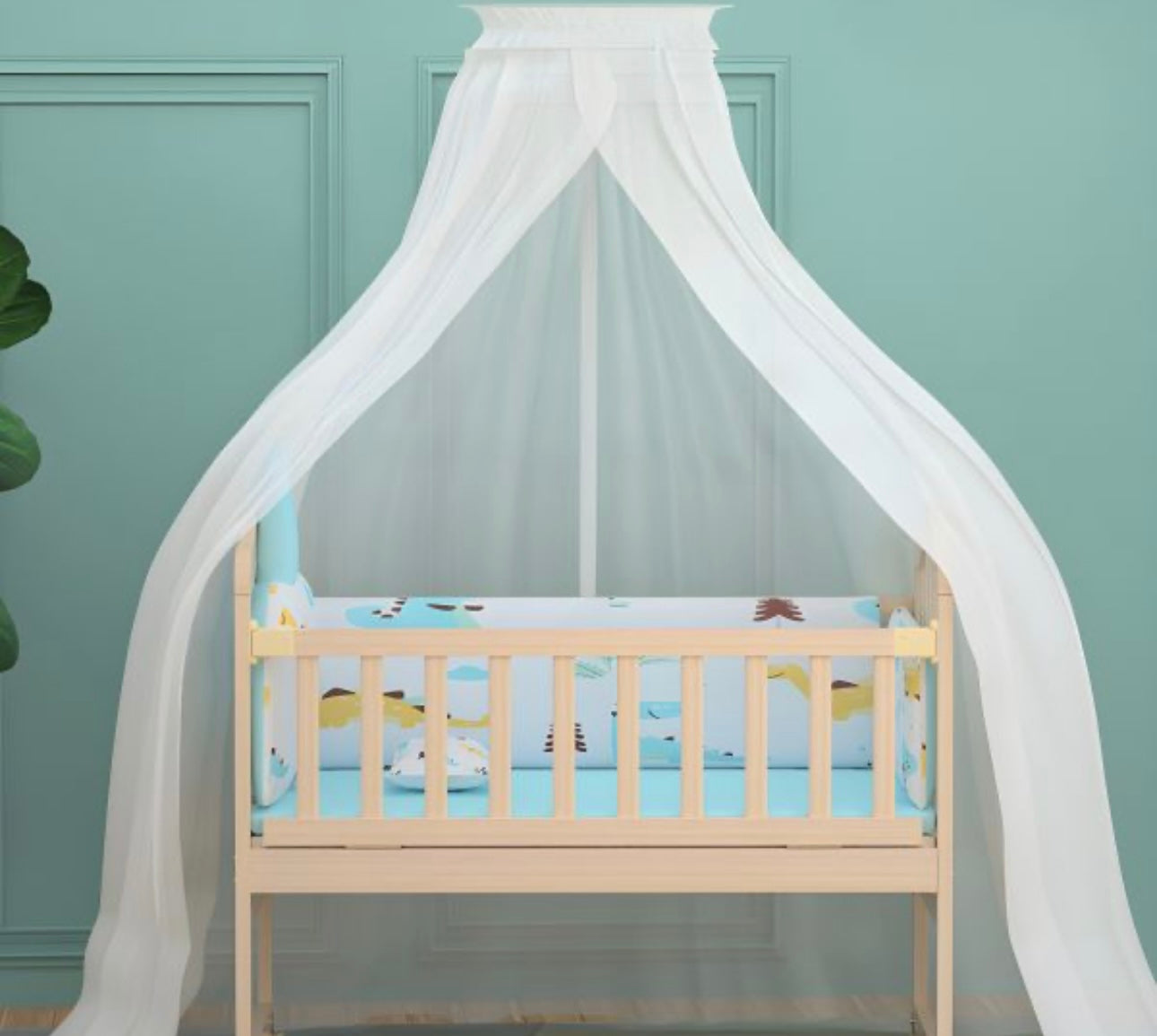 Solid Wood Contemporary Nursery Bed Washed
Natural with Guardrail - Crib & 5-Piece Set 96 × 56 X76cm
