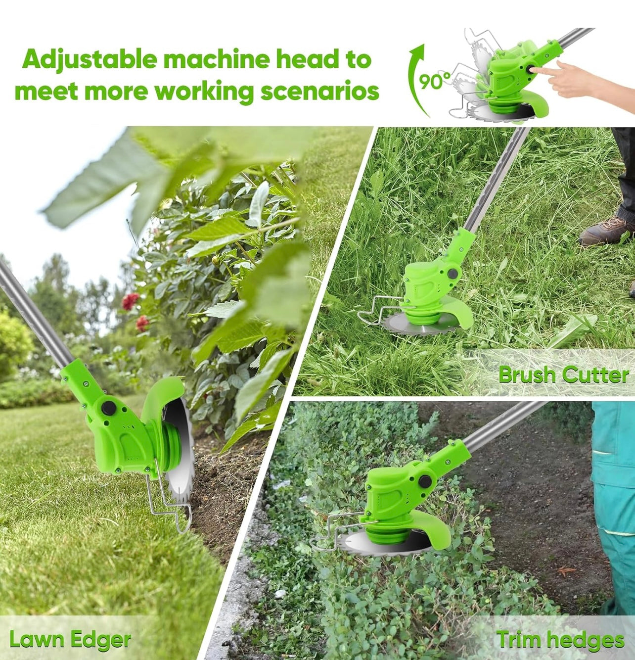Electric Weed Wacker,96V Weed Cordless Eater Battery Powered,Brush Cutter with 2.0Ah Batteries and Charger, Weed Wacker Battery Operated with 3 Types of Blades for Lawn Yard