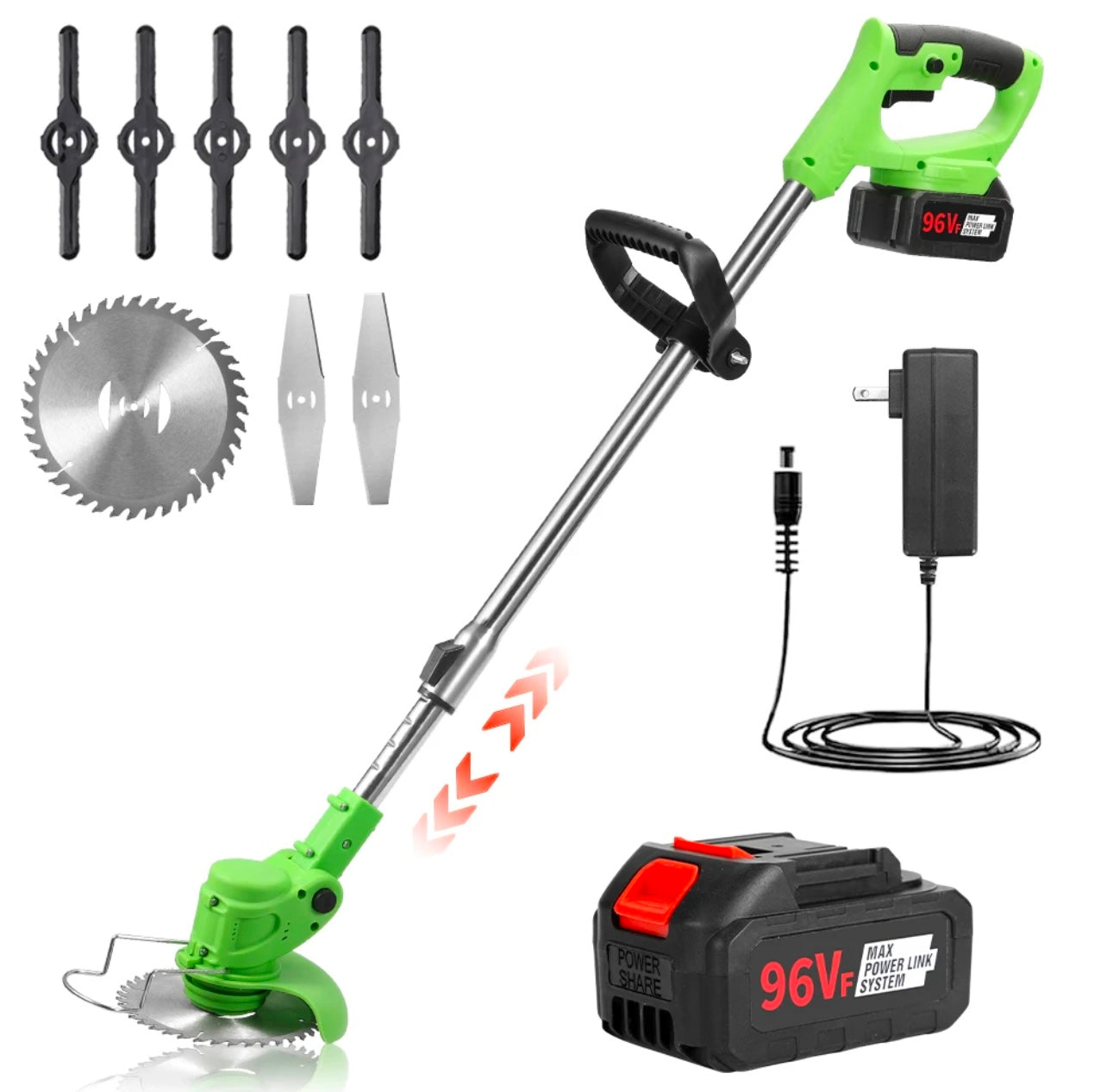 Electric Weed Wacker,96V Weed Cordless Eater Battery Powered,Brush Cutter with 2.0Ah Batteries and Charger, Weed Wacker Battery Operated with 3 Types of Blades for Lawn Yard