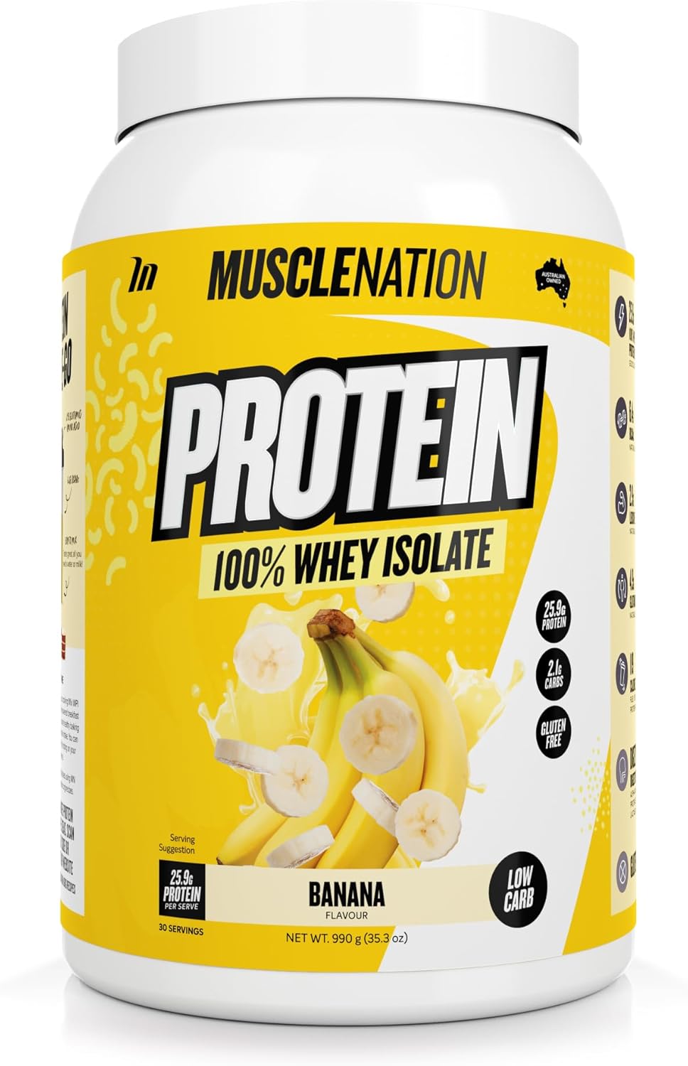 Muscle Nation Banana Flavour Whey Protein Isolate 990g (30 Serves)