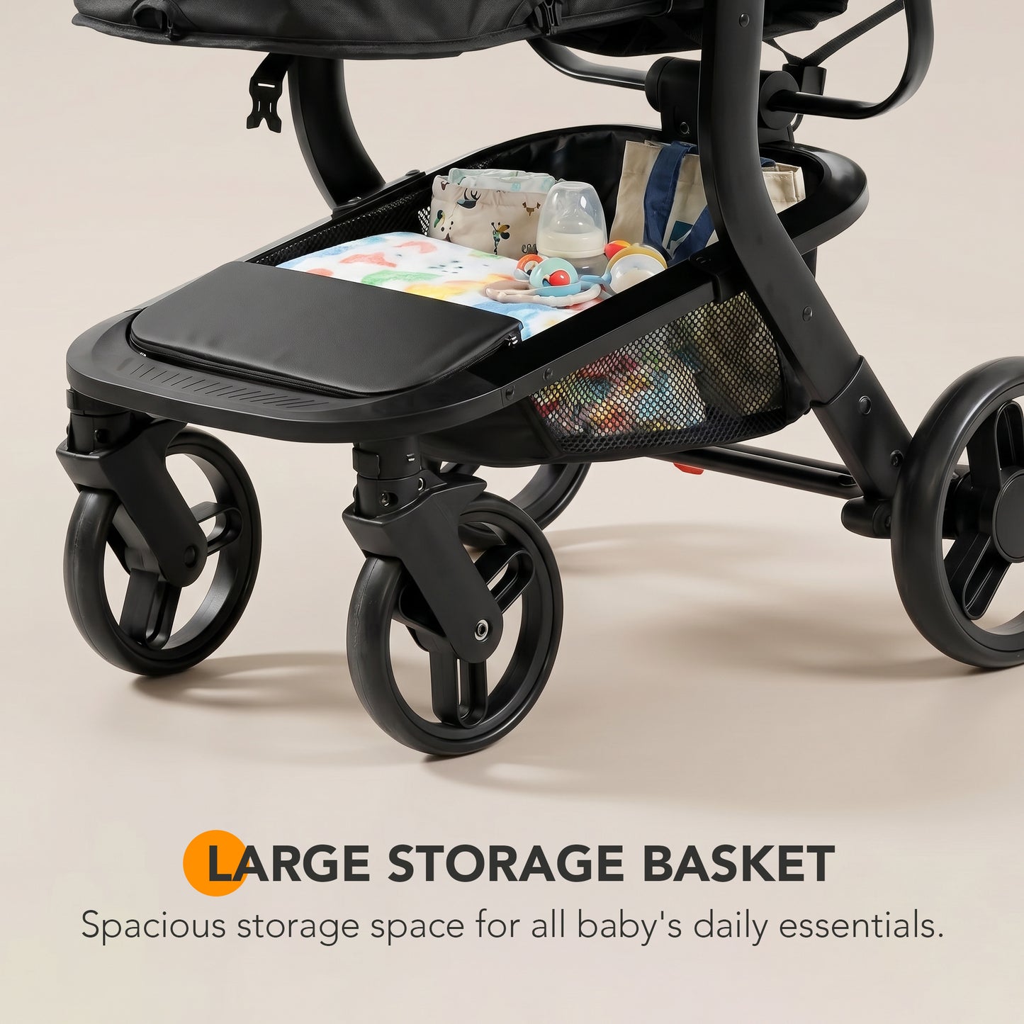 Luxury High Landscape Baby Stroller & Bassinet Travel System | One-Button Fold | High View | Baby Glide Black Stroller