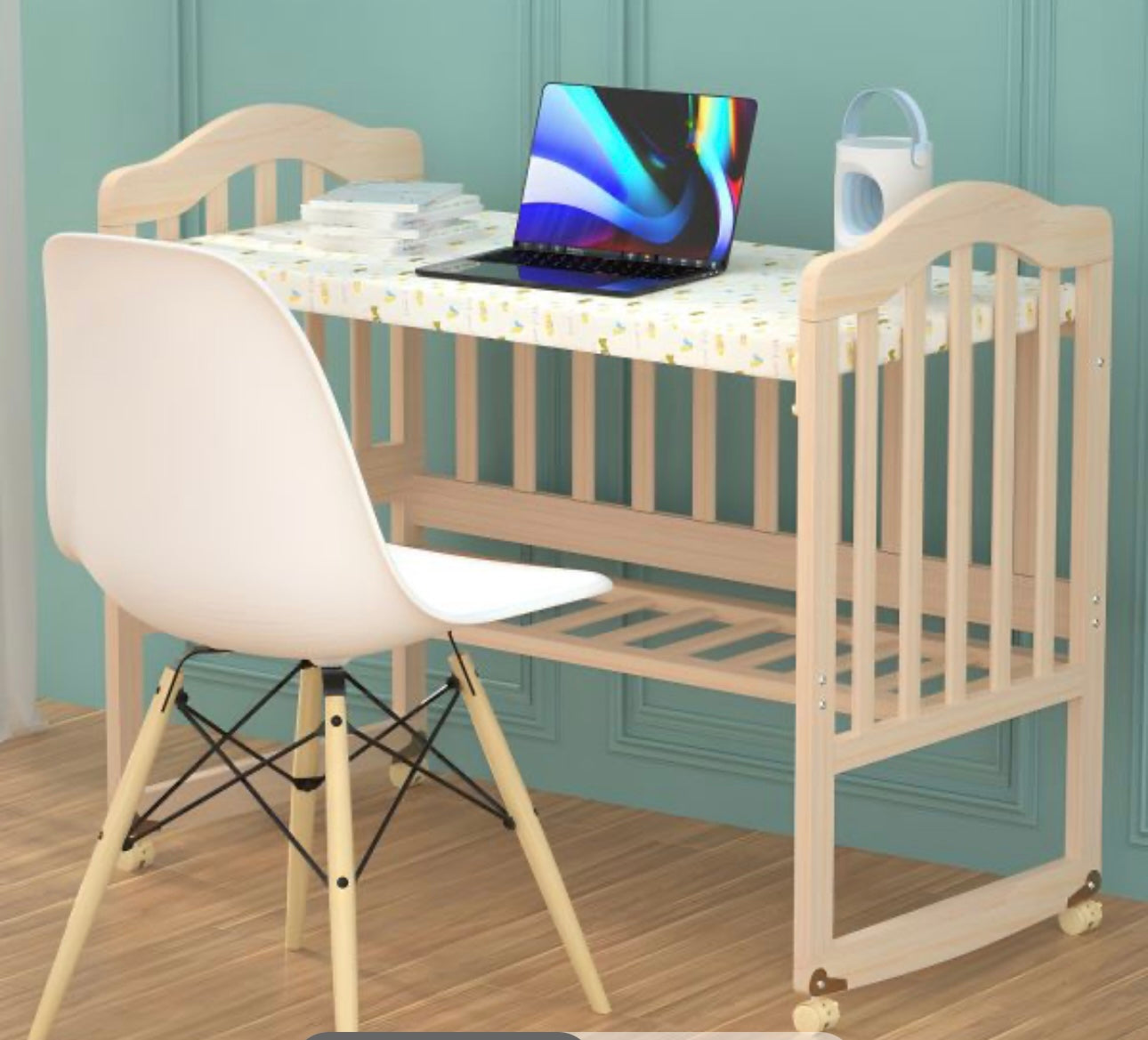 Solid Wood Contemporary Nursery Bed Washed
Natural with Guardrail - Crib & 5-Piece Set 96 × 56 X76cm