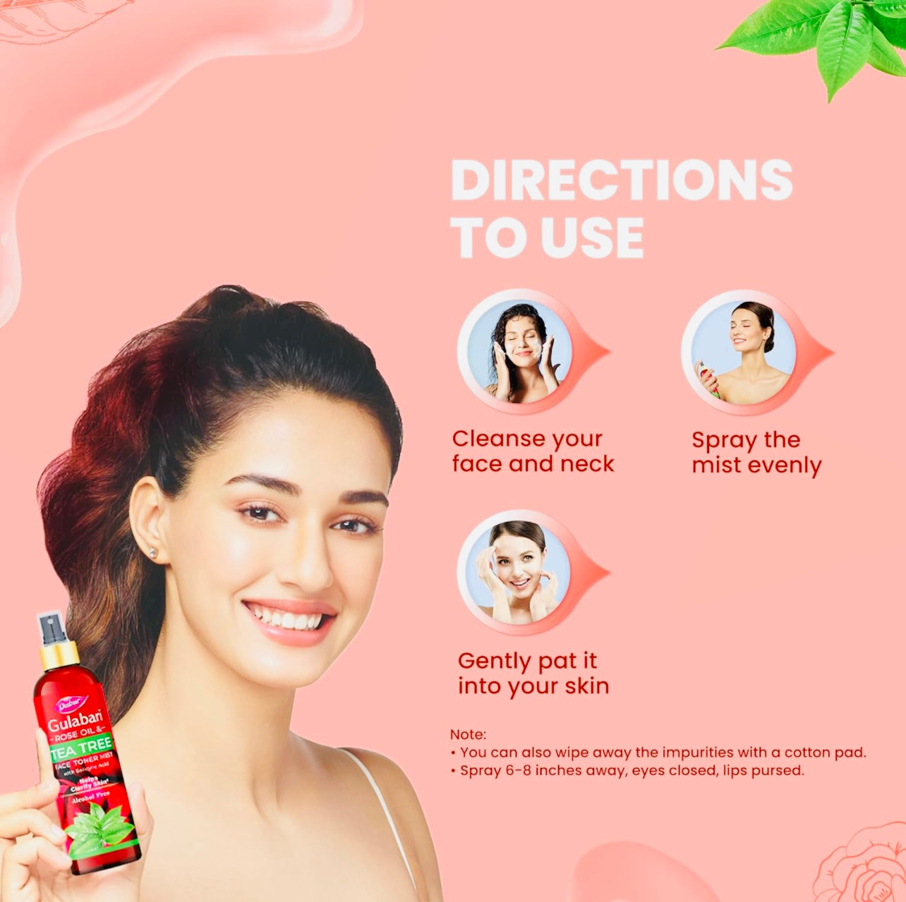 Dabur Gulabari Rose Oil & Tea Tree Face Toner Mist & Rosewater with Salicylic Acid - 200ml | Treats breakouts, blackheads, and whiteheads | Tightens and Refines Pores | Alcohol free