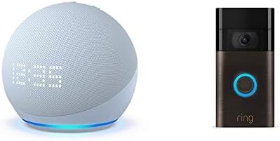 Echo Dot with Clock (5th Gen) Cloud Blue + Ring Video Doorbell (2nd Gen) Venetian Bronze