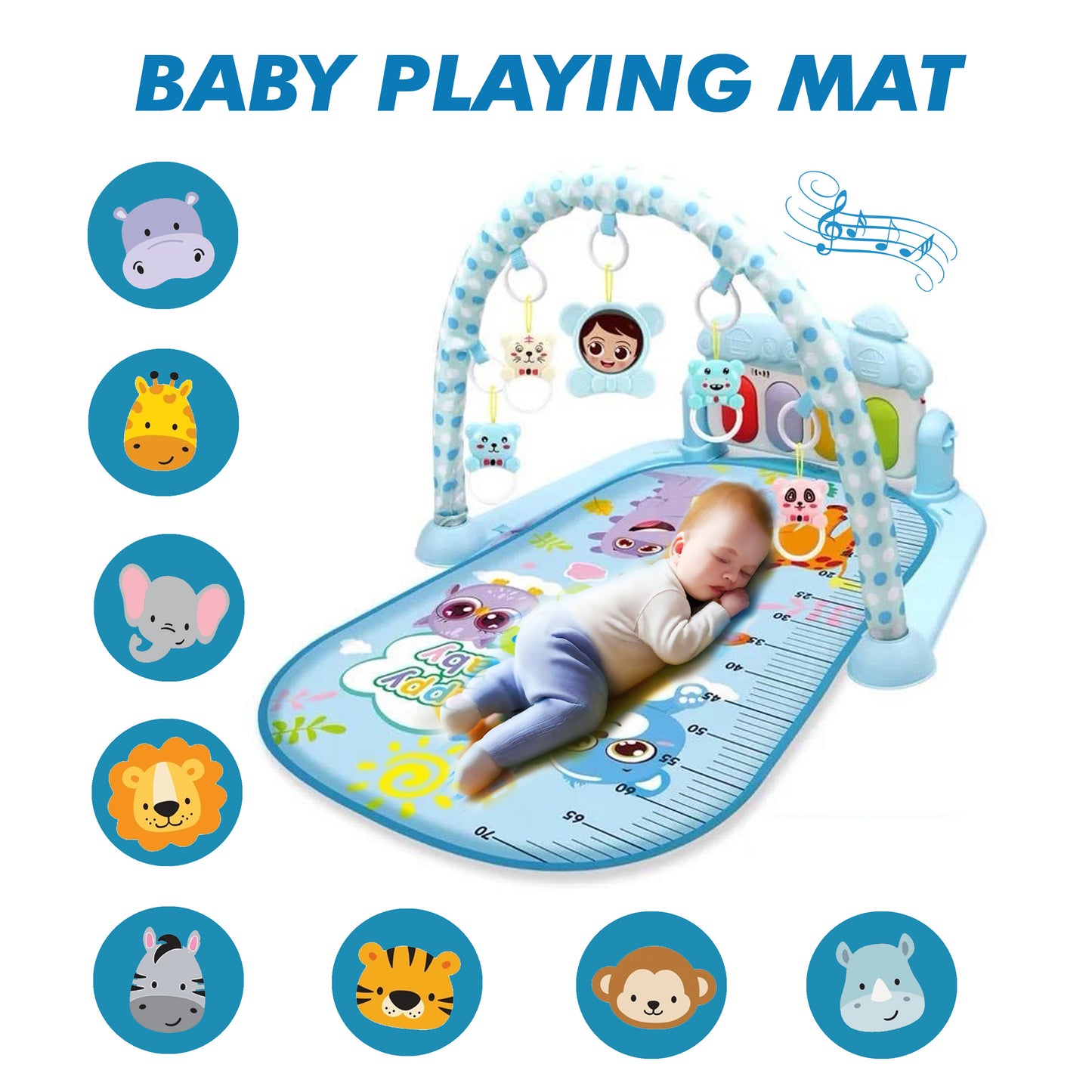 Playmat Deluxe Kick & Play Piano Gym, Green Musical Learning Toy with 2 Rattle Maracas for Developmental Play Newborns 0+ Months