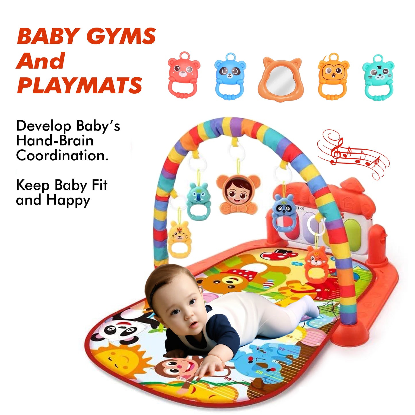 Baby Playmat Deluxe Kick & Play Piano Gym, Green Musical Learning Toy with 2 Rattle Maracas for Developmental Play Newborns 0+ Months