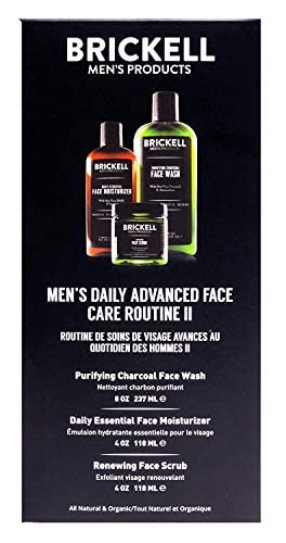 Brickell Men's Daily Advanced Face Care Routine II, Activated Charcoal Facial Cleanser, Face Scrub, Face Moisturizer Lotion, Natural and Organic, Unscented