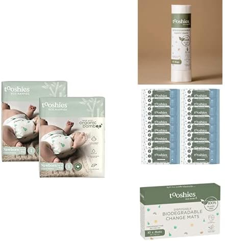 Tooshies Eco Nappies Size 1 Newborn, 104 Count, White, 3.25 kilograms