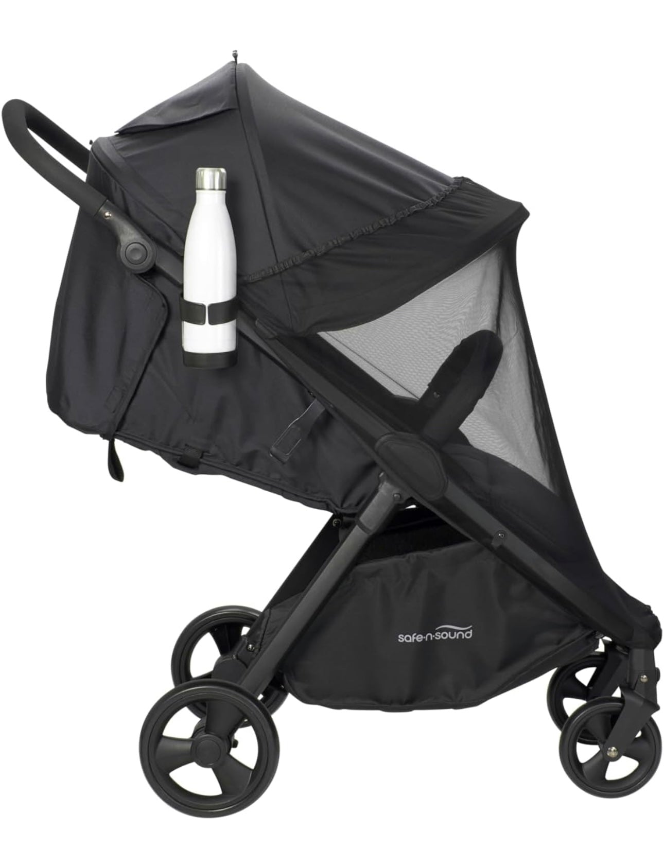 Safe-n-Sound Move EZ Stroller, Quick Fold Ultra Lightweight Travel System with 6kg Basket Capacity, Includes Extra Cup Holder, and Bug Net, Black (37014)