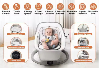 Electric baby swings 2 in 1 with 8 Lullabies , remote control , 5 swings speed , 3 recliner position