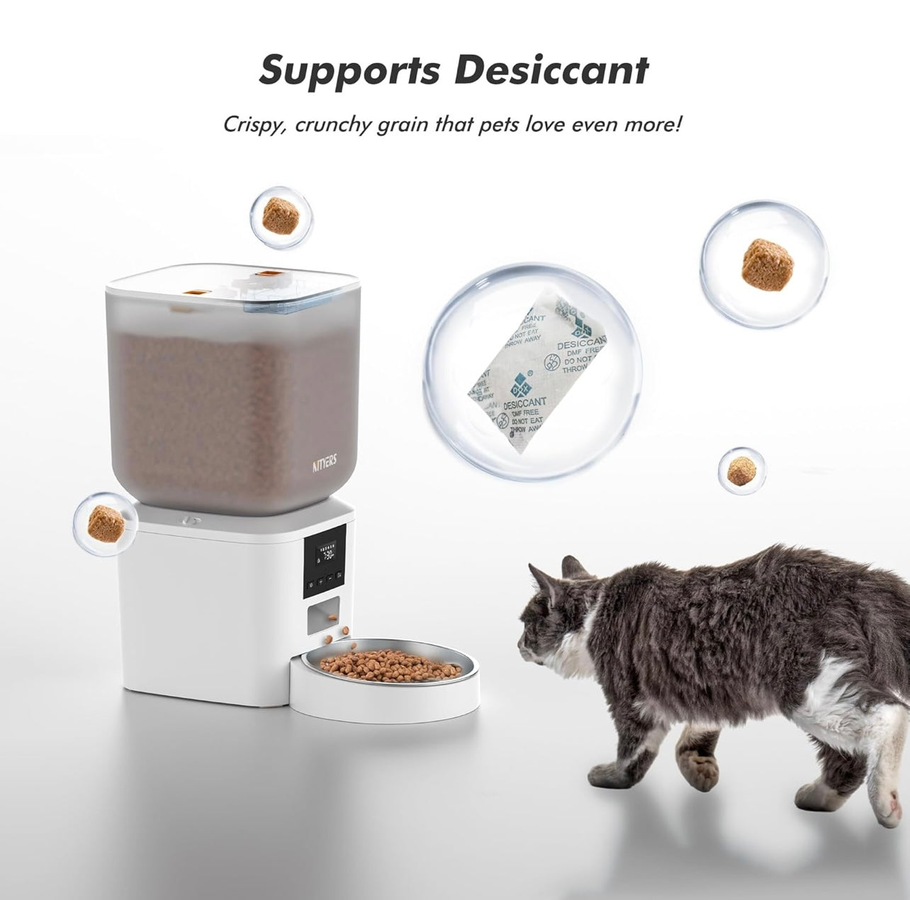 Automatic Dog Feeder - 8L/34 Cups Large Capacity Automatic Cat Food Dispenser with LCD Screen, Large Food Tray, Battery Operated, Timed Cat Feeder, Up to 50 Portions 6 Meals Per Day, Keeps Fresh
