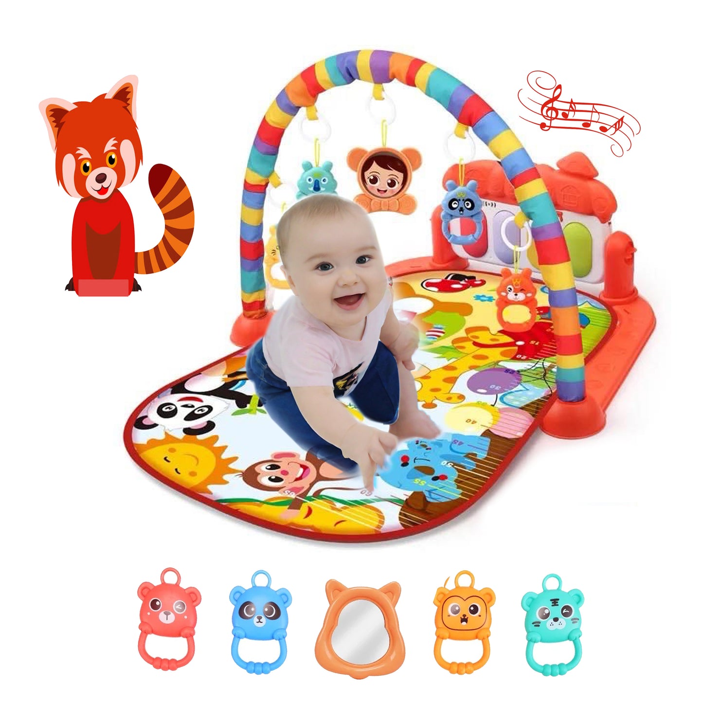 Baby Playmat Deluxe Kick & Play Piano Gym, Green Musical Learning Toy with 2 Rattle Maracas for Developmental Play Newborns 0+ Months