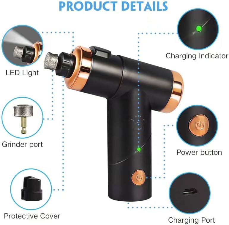 Dog Nail Grinder with LED Light, Extremely Quiet Electric Pet Nail Trimmer, 2-Speed, Rechargeable Lithium Ion Battery, Small Medium Large Dogs & Cats Nail & Claw Grooming Nail Filer