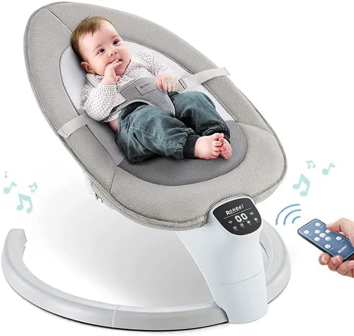 Electric Baby Swing, Remote Control and LED Touch Screen, Musical Baby Bouncer and Swing,8 Way speed