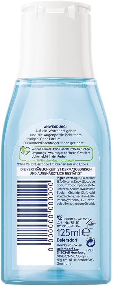 NIVEA Gentle Eye Make-Up Remover (125 ml), Non-Greasy Makeup Remover of eye makeup
