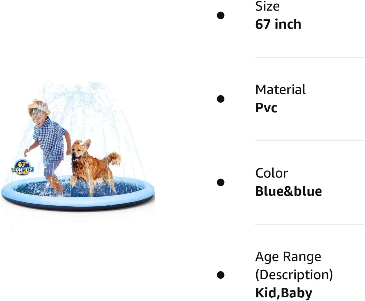 VISTOP Non-Slip Splash Pad for Kids and Dog, Thicken Sprinkler Pool Summer Outdoor Water Toys - Fun Backyard Fountain Play Mat for Baby Girls Boys Children or Pet Dog (67")