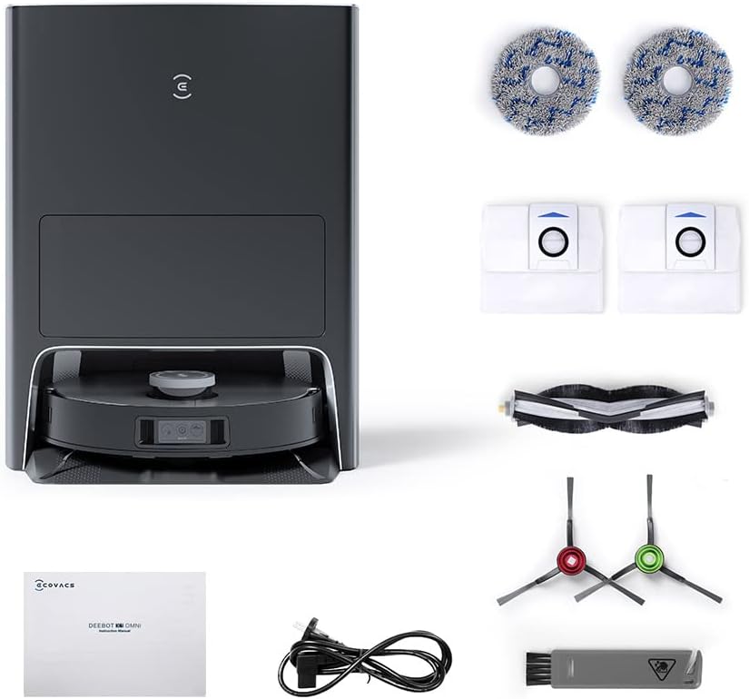 ECOVACS DEEBOT X1 Omni Robot Vacuum and Mop Combo with Self-Emptying, Auto-Wash, Auto-Refill and Auto-Hot Air Drying, 5000Pa Suction, AIVI 3D Obstacle...