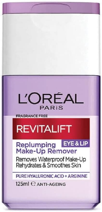 L'Oreal Paris Revitalift Filler Hyaluronic Acid Fragrance Free Plumping Eye and Lip Waterproof Makeup Remover suitable for Sensitive Skin