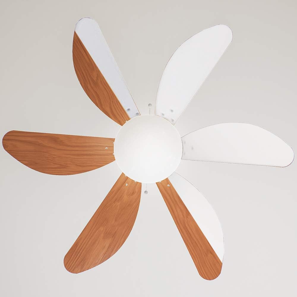 Cecotec 05939 EnergySilence Aero 360 Ceiling Fan 50 W Low Consumption 91 cm Diameter Lamp 6 Reversible Blades 3 Speeds Winter Function White or Wood Effect Stainless Steel