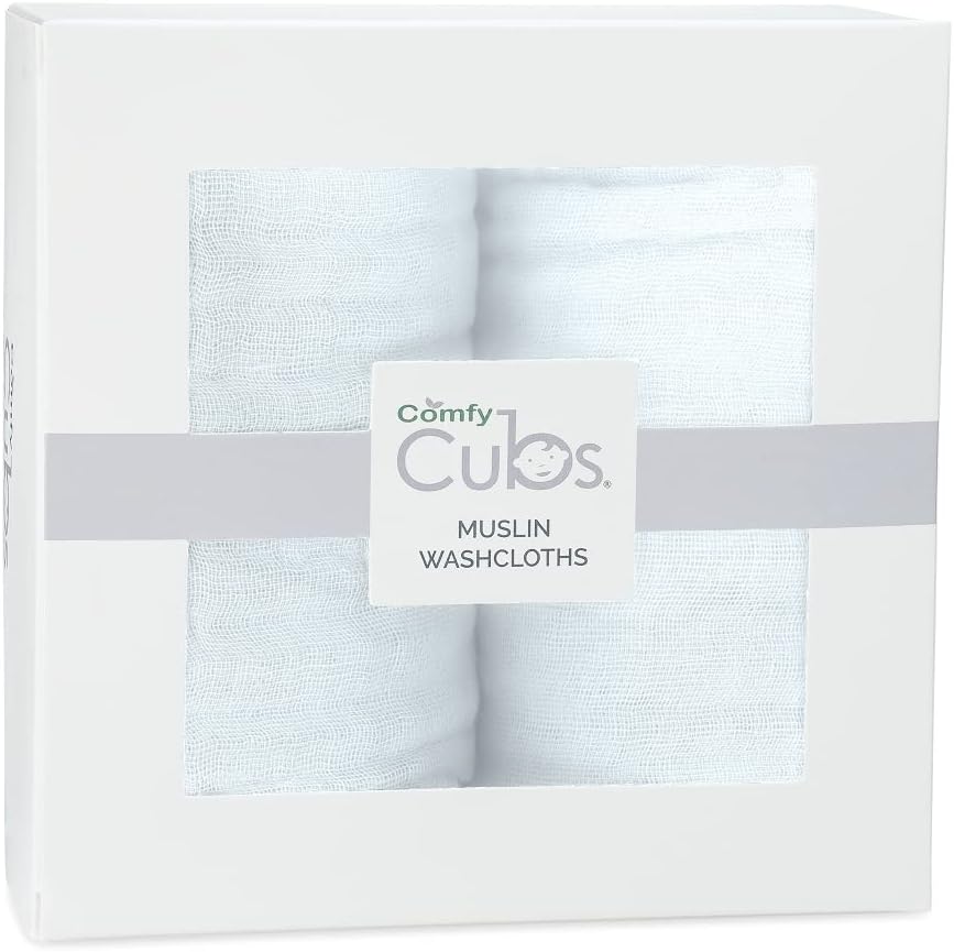 Baby Washcloths, Muslin Cotton Baby Towels, Large 10”x10” Wash Cloths Soft on Sensitive Skin (White, Pack of 10)