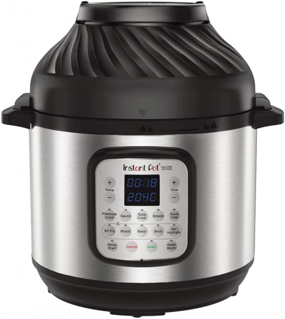 Instant Pot Duo Crisp + Air Fryer 11-in-1 Multicooker, 8L - Pressure Cooker, Air Fryer, Slow Cooker, Steamer, Sous Vide Machine & Baking Functions & Genuine Tempered Glass lid, Clear 10 in. 8 Quart