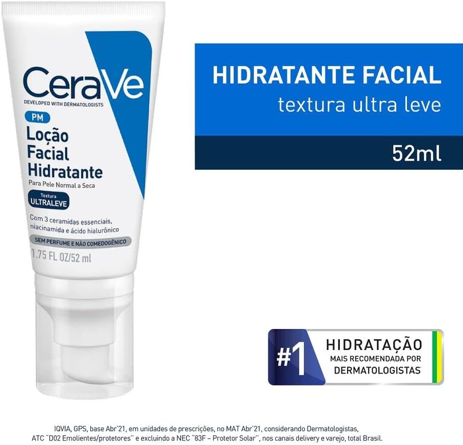 CeraVe PM Facial Moisturising Lotion| 52ml/1.75oz | Day & Night Facial Moisturiser with Hyaluronic Acid