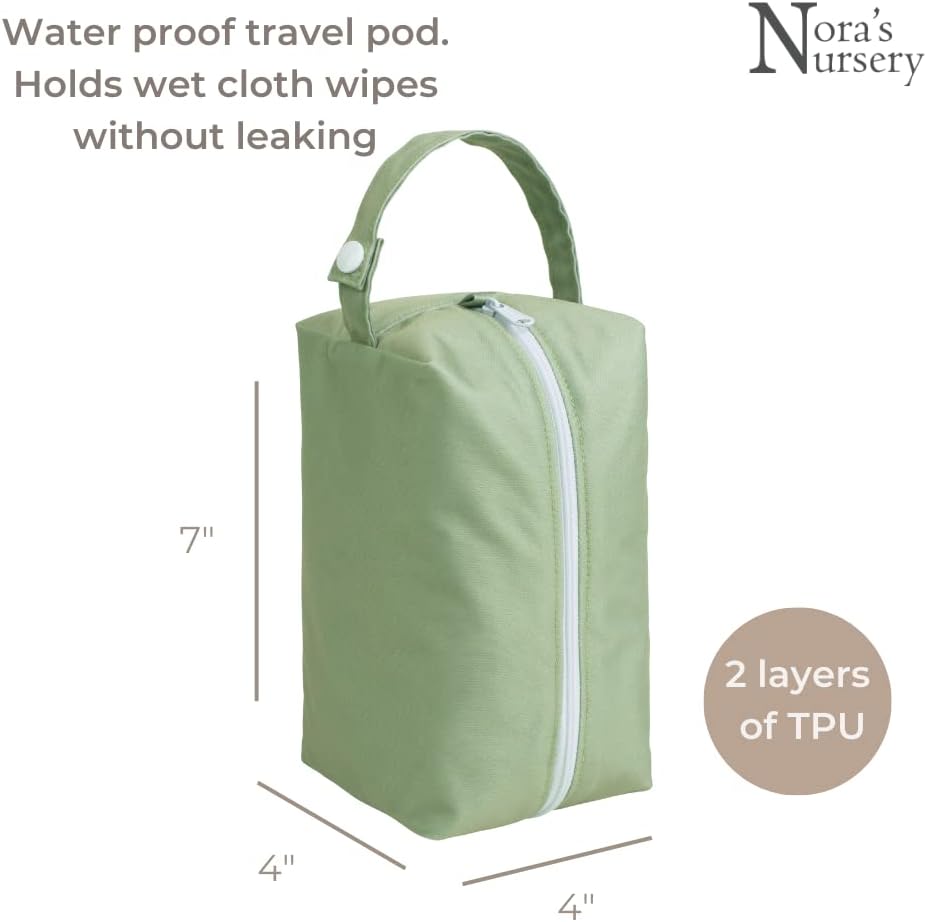 Nora's Nursery Reusable Baby Wipes 100% Cotton Washcloths Soft Absorbent Towel Face Wipes, Newborn Bath Face Towels, 20 Wipes with 1 Waterproof Pod for On-The-Go Moms, Ideal for Sensitive Skin