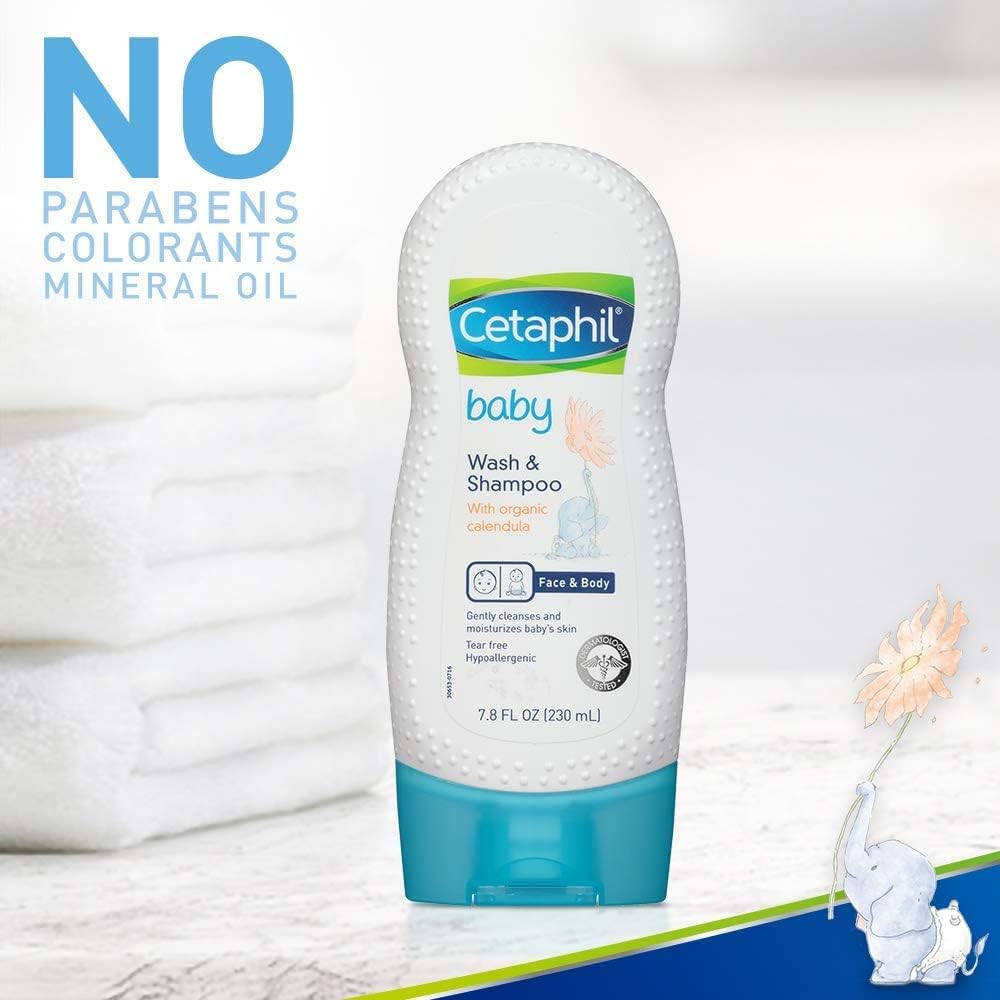 Cetaphil Baby Wash and Shampoo with Organic Calendula, 7.8 Ounce per bottle (2 Bottles)