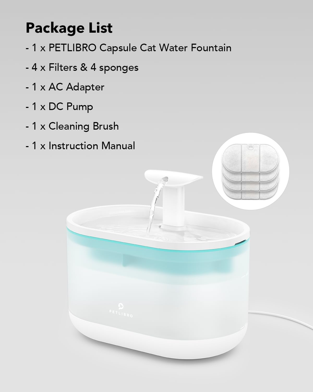 Cat Water Fountain, 71fl oz/2.1L Ultra Quiet Pet Water Fountain for Cats Inside, BPA-Free Cat Fountains for Drinking with Two Flow Modes,Cat Water Dispenser Bowl with 4 Large Filters for Pets