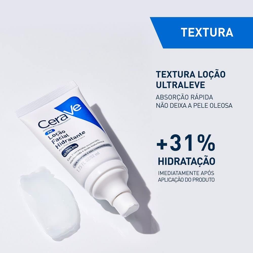 CeraVe PM Facial Moisturising Lotion| 52ml/1.75oz | Day & Night Facial Moisturiser with Hyaluronic Acid