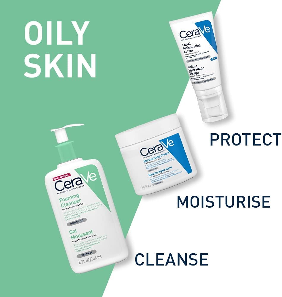 CeraVe Foaming Cleansing Gel for Face and Body, Normal to Oily Skin, with Hyaluronic and 3 Essential Ceramides