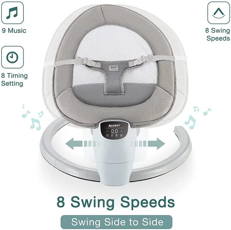 Electric Baby Swing, Remote Control and LED Touch Screen, Musical Baby Bouncer and Swing,8 Way speed