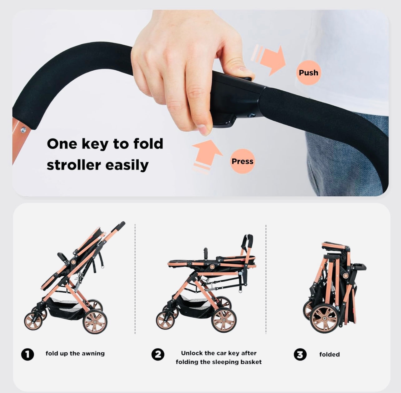 Luxury baby stroller one click foldable and reversible high quality baby stroller 0-36 months