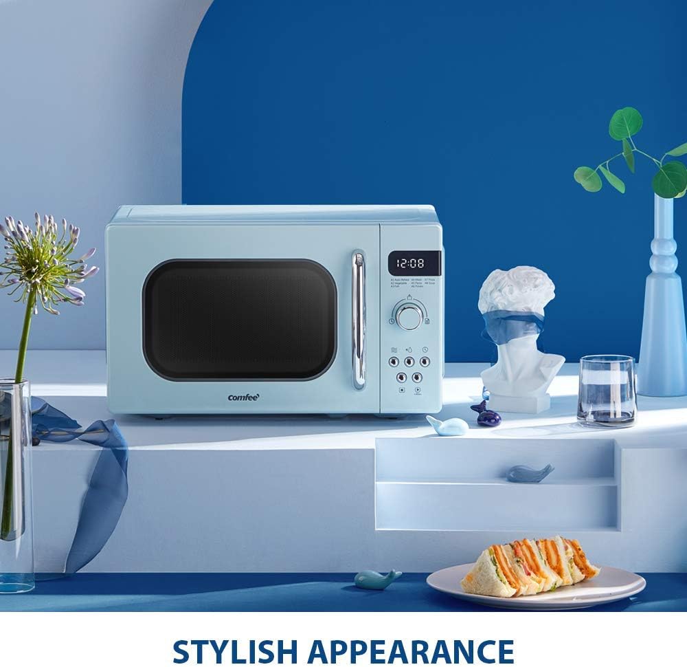 COMFEE' Retro Style 800w 20 Litre Microwave Oven with 8 Auto Menus, 5 Cooking Power Levels and Express Cook Button - Mint Green -CM-M202RAF(GN)