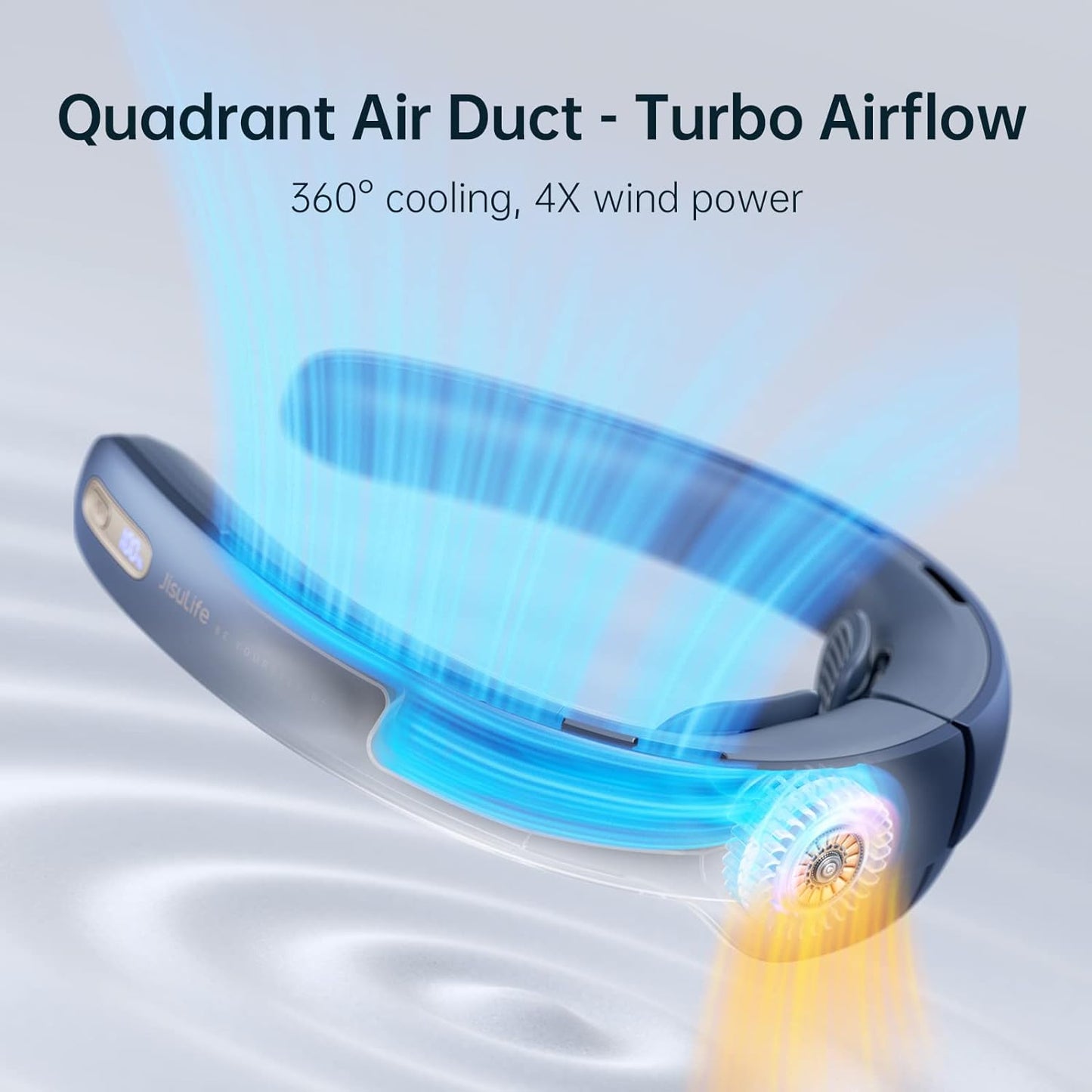 JISULIFE Portable Neck Fan Pro, 100 Speeds Bladeless Fan, Wearable Fan Stepless Knob, LED Display, 5000mAh Rechargeable Personal Fan, Mini Hands Free, USB Battery Operated Fan-Blue