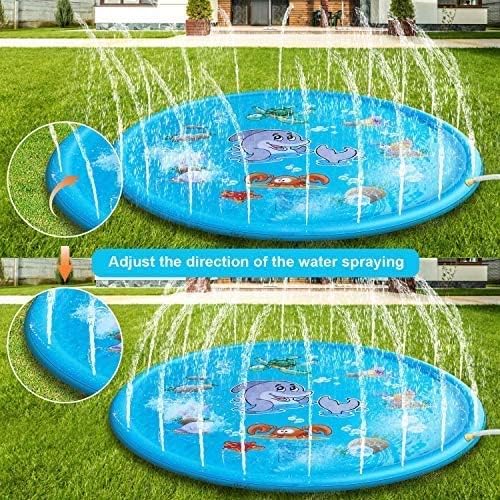 STARBRILLIANT Splash Pad Sprinkler Pad Splash Play Mat 68" Outdoor Water Toys Outdoor Sprinkler for Summer (SP01, Blue Dolphin)