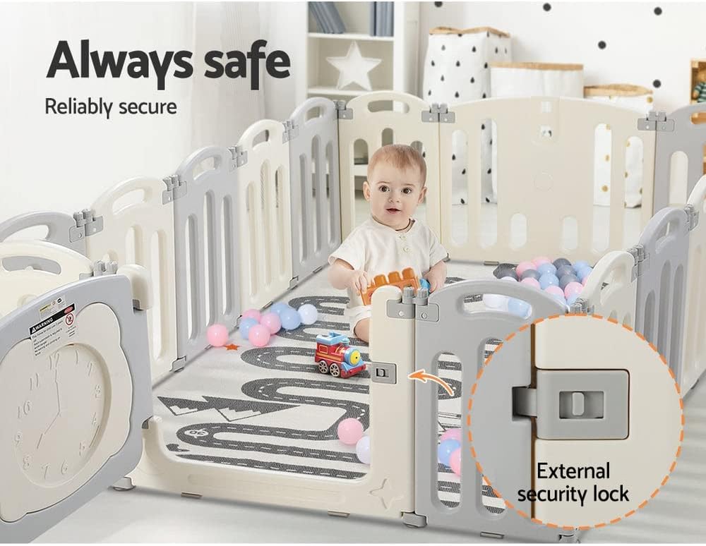 Keezi Baby Playpen, 16 Panels Babies Play Pen Toddlers Fence,Grey
