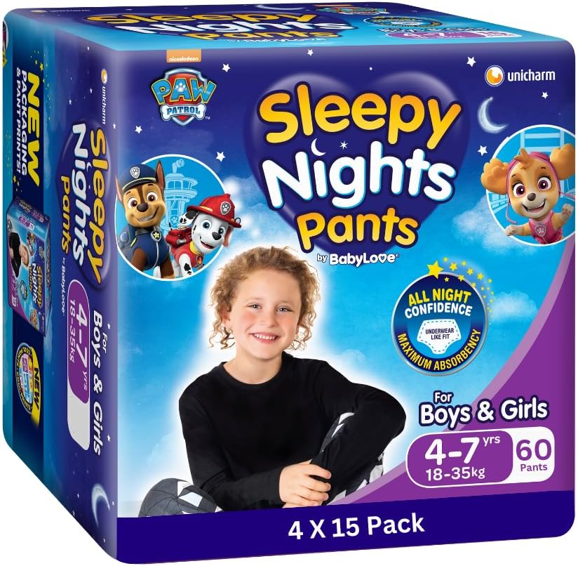 BabyLove 60 Piece Sleepy Nights Overnight Nappy Pants 18-35kg (4-7 Years)