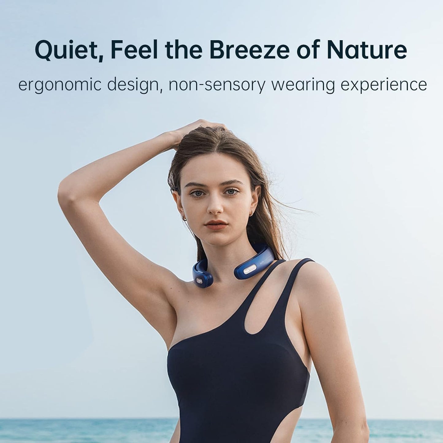 JISULIFE Portable Neck Fan Pro, 100 Speeds Bladeless Fan, Wearable Fan Stepless Knob, LED Display, 5000mAh Rechargeable Personal Fan, Mini Hands Free, USB Battery Operated Fan-Blue