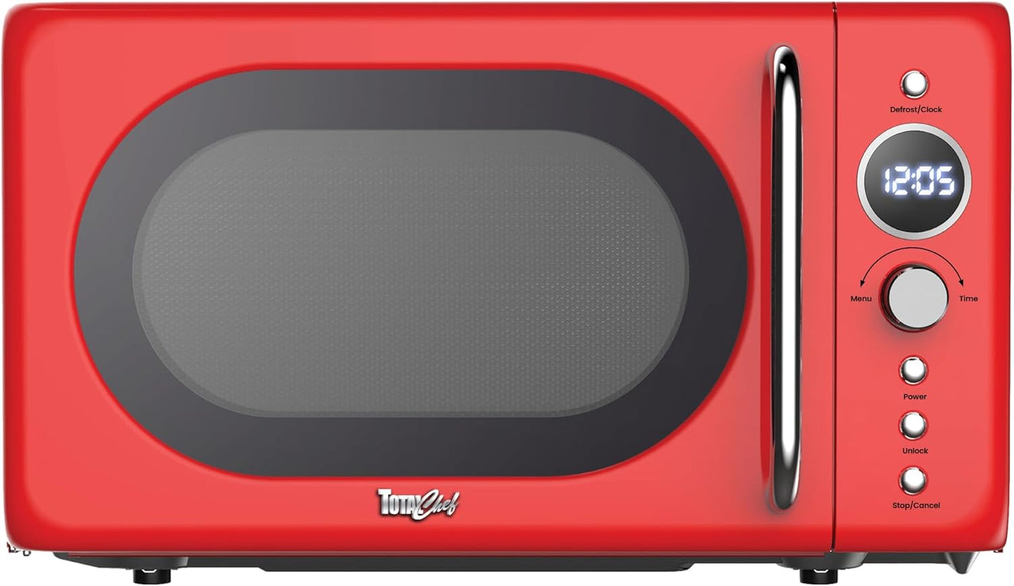 Total Chef Microwave Oven 20L Retro 700W Mini Ovens Digital LED Display 8 Preset Modes 5 Cooking Power Levels 60 Min