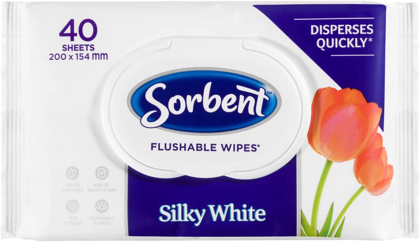 Sorbent Silky White Flushable Wipes 40 Sheets (Pack of 14)