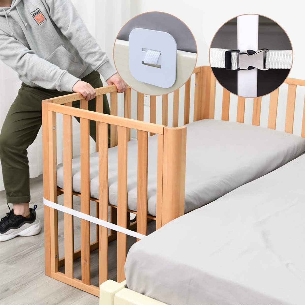 LATTCURE Strap for Baby Cot, 7 m Attachment, Side Cot Strap for Box Spring Beds, Side Cot Strap, Strap for Box Spring Beds, Side Cot Strap White for Docking.