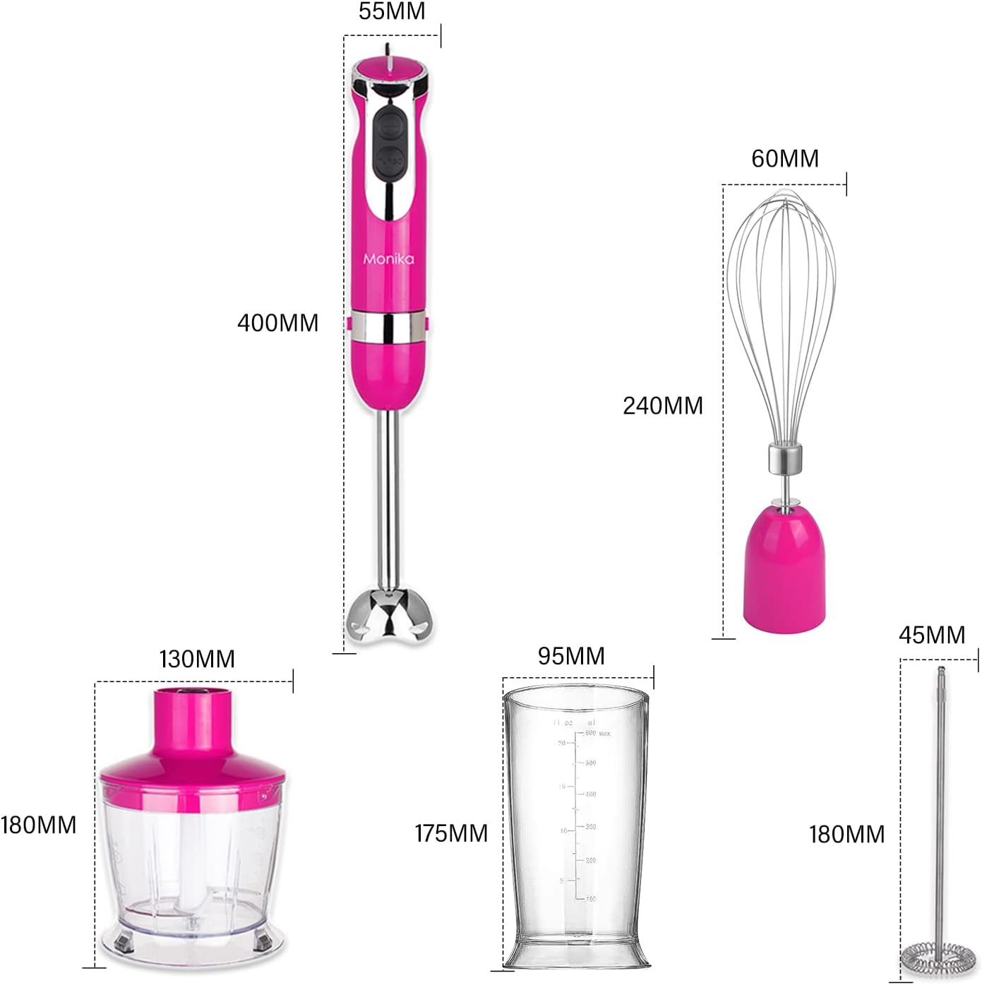 Monika 5In1 Electric Stick Blender Handheld Mixer Chopper Stainless Steel Whisk