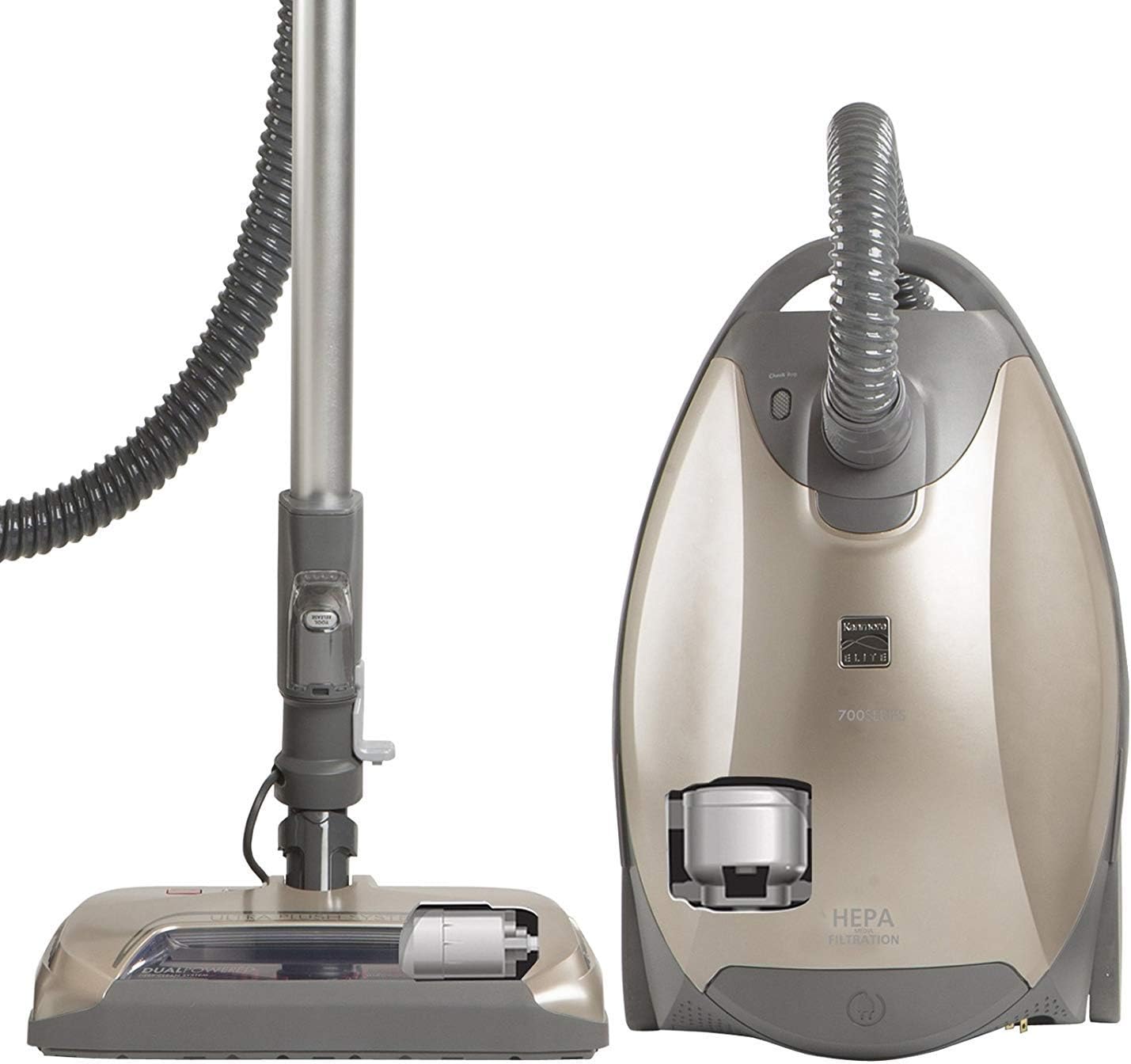 Kenmore Elite 81714 Pet Friendly Ultra Plush Lightweight Bagged Canister Vacuum with Pet PowerMate, HEPA, Extended Telescoping Wand, Retractable Cord, and 3 Cleaning Tools-Champagne