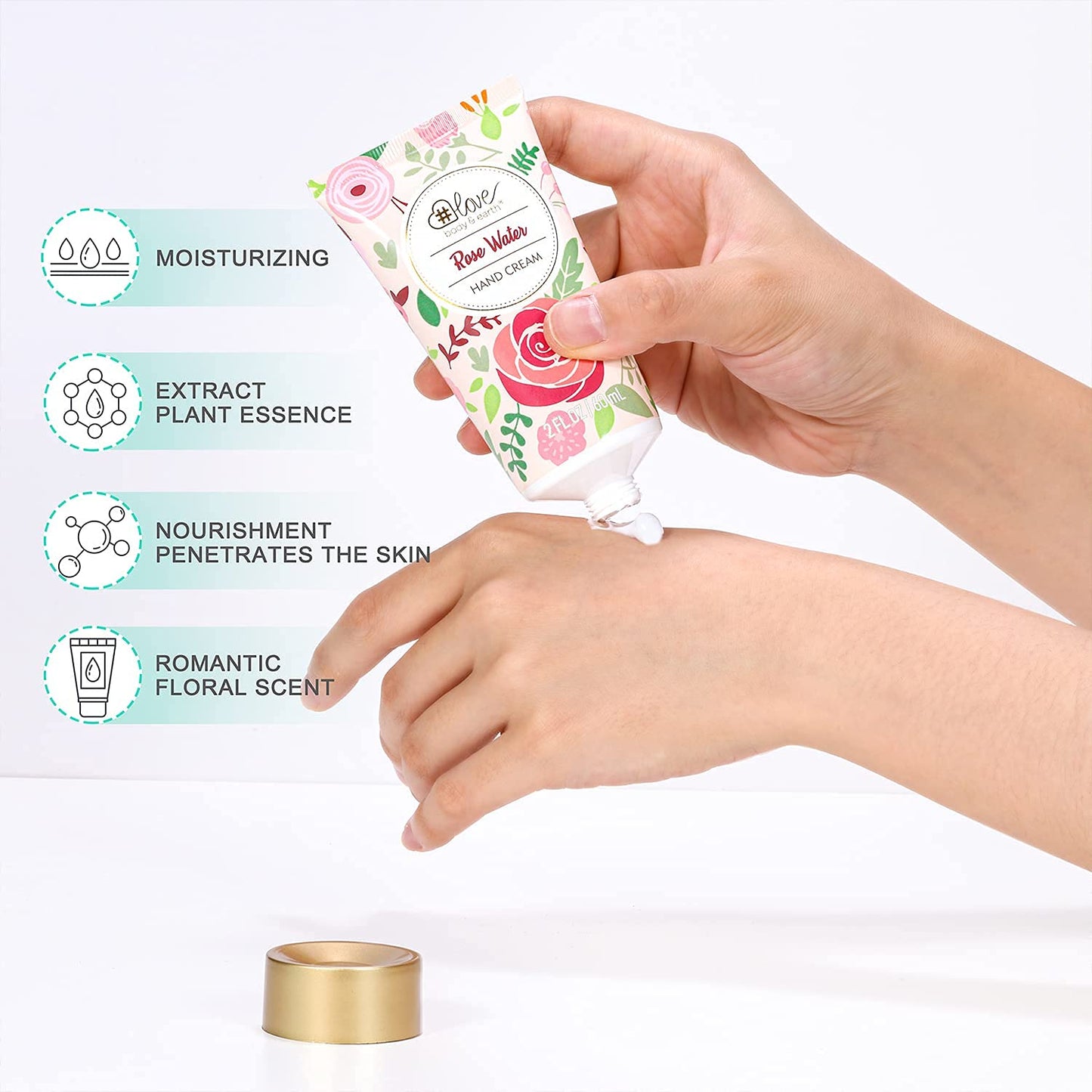 4PC Rose Water Lotion Gift Set: Hand & Foot Cream, Soap, Scented Candle - Body Care for All Skin Types Skin Care Gift Set for Women