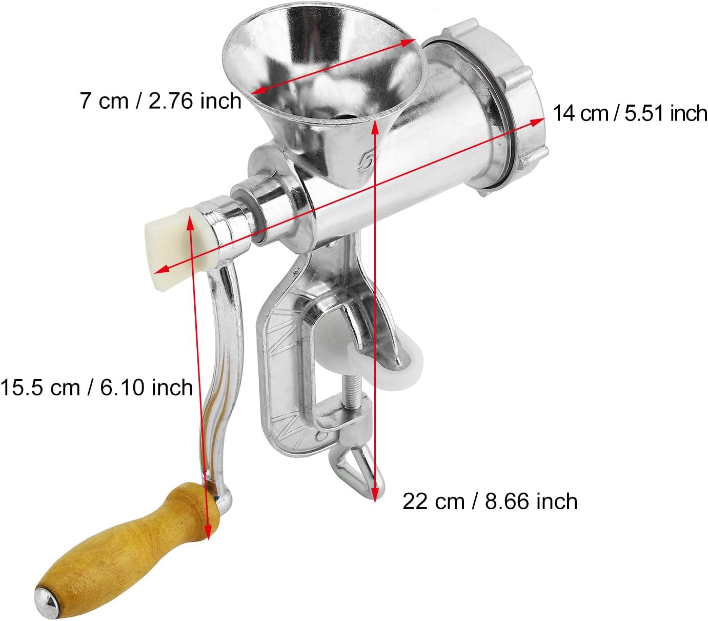 Meat Grinder, Aluminium Multifunctional Manual Meat Grinder Spice Pepper Grinder Kitchen Appliances for Table Mounting Tinned Cast Steel Silver